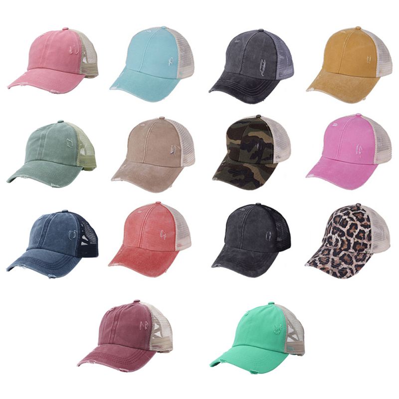 Ponytail Baseball Cap Women Distressed Washed Cotton Trucker Casual Summer Snapback Hat Glitter Brim Satin Dad Hats Season