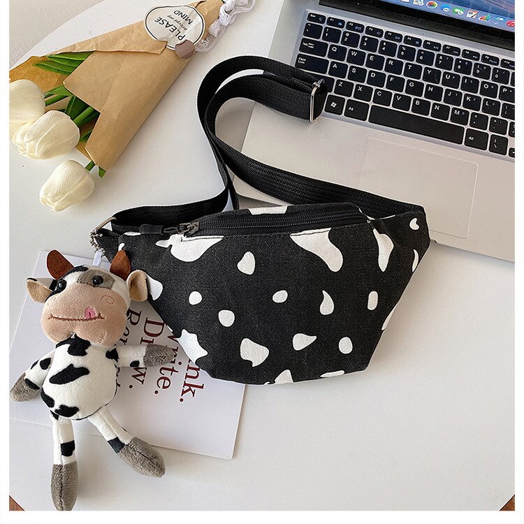 Moda coreia do sul vaca lona pequeno mensageiro zíper bolsa telefone peito crossbody sacos para as mulheres manchas tem porto de carregamento: 1