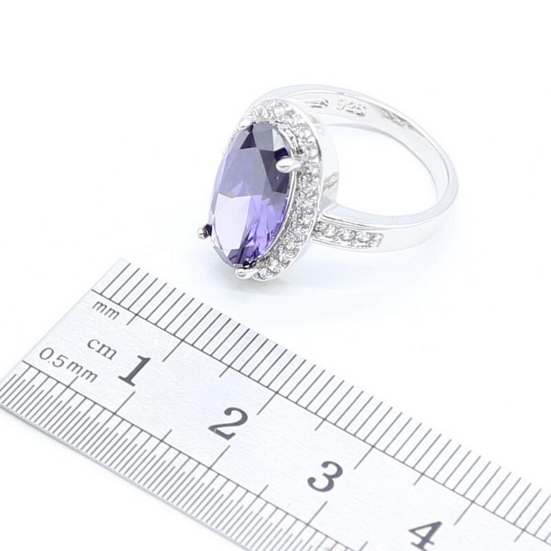 Viola Ametista Bianco Topazio Anello In Argento 925 Per Le Donne Regalo Di Compleanno Dei Monili di Cerimonia Nuziale Acquistare Uno Ottenere Uno Libero