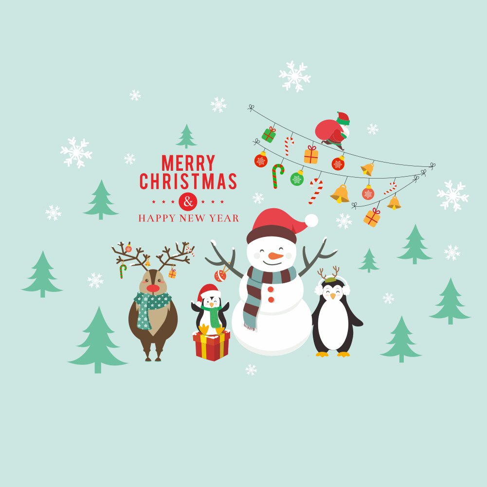 Merry Christmas Window Wall Stickers For Home Christmas Decoration Year Windows Snowman Glass Mural PVC Art Wallpaper