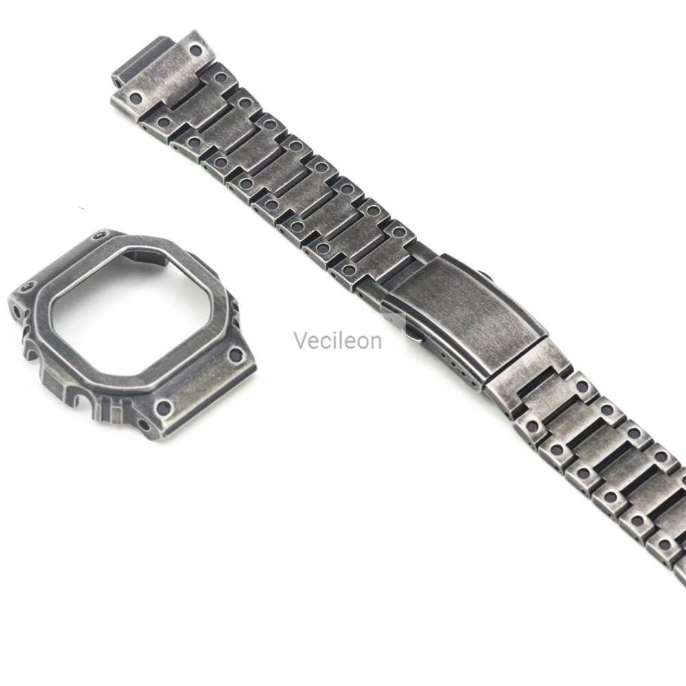 Retro zilveren horlogeband horlogeband bezel set voor gwm 5610 dw5600 gw5000 metalen roestvrijstalen armband stalen riem met gereedschap