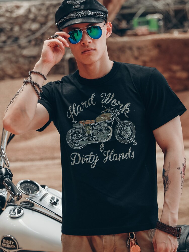 IRON JIA'S Summer Motorcycle Shirts for Men Crew Neck Funny Moto Biker Breathable Shirts &amp; Tops Absorb Sweat Moto Short Sleeve