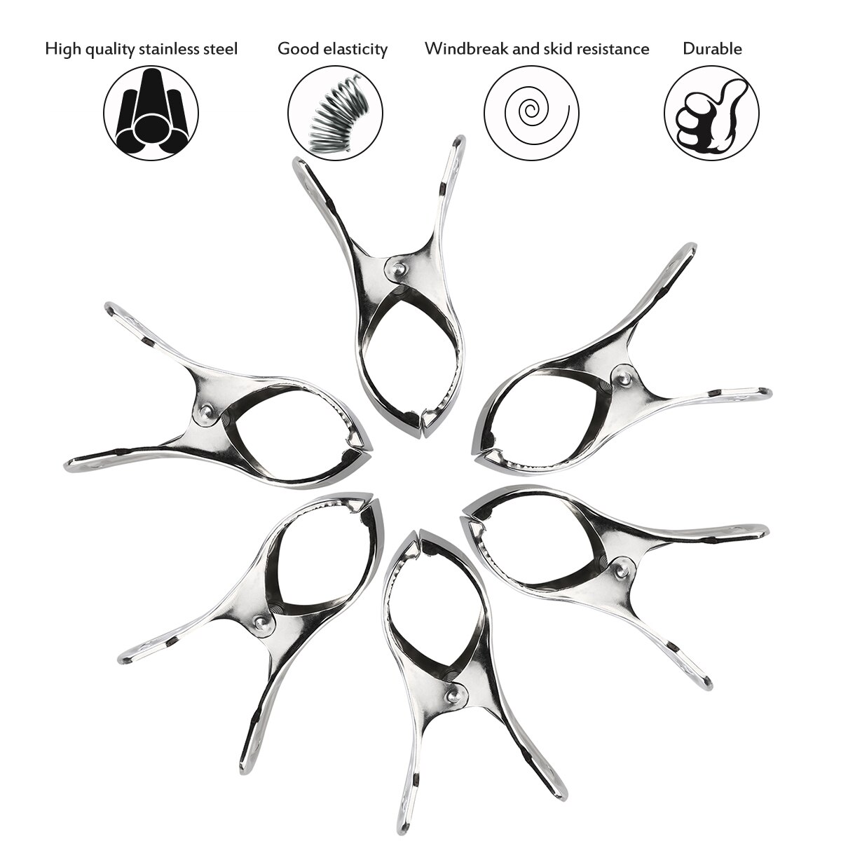 6Pcs Roestvrij Staal Grote Strandlaken Clips Plastic Wasknijpers Wasknijpers Pins Kleerhanger Klem