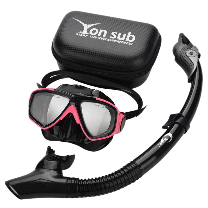 Yon sub dykning maske snorkel anti-tåge beskyttelsesbriller briller sæt svømmeudstyr snorkel åndedrætsrør øjenbeskytter: Lyserød