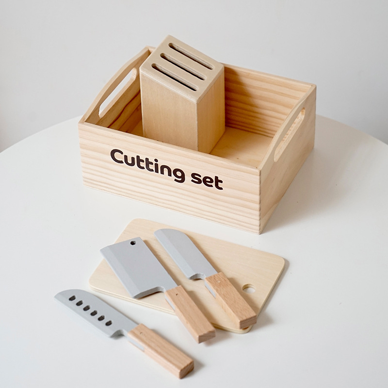 Juego de cortar juguetes de comida, juguetes de cocina para niños, juego de accesorios de comida de madera, comida de imitación, fruta, verdura, juguetes educativos cognitivos: Gris