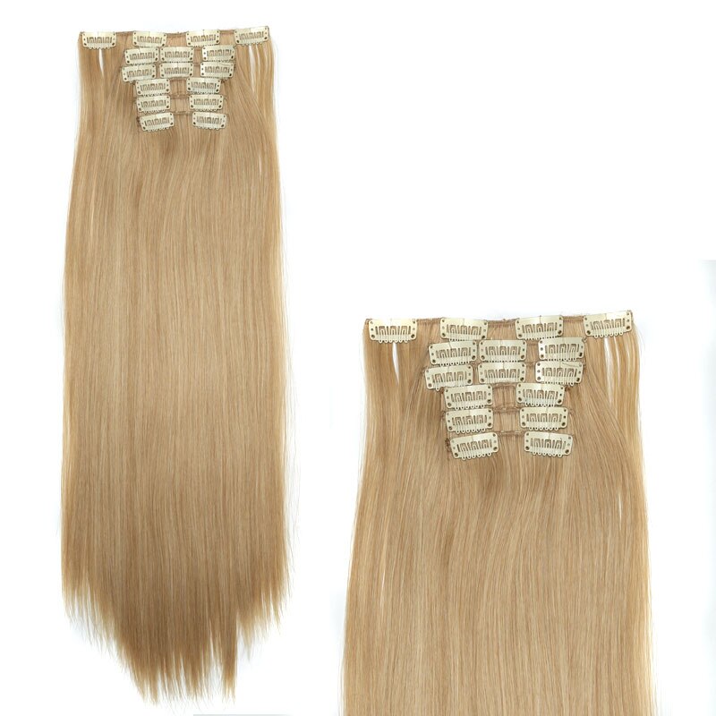 Cheveux de charme 24 pouces longue Extension de cheveux raides 6 pièces/ensemble 16 Clips haute température pince à cheveux synthétique dans l'extension de cheveux: 27/613 #