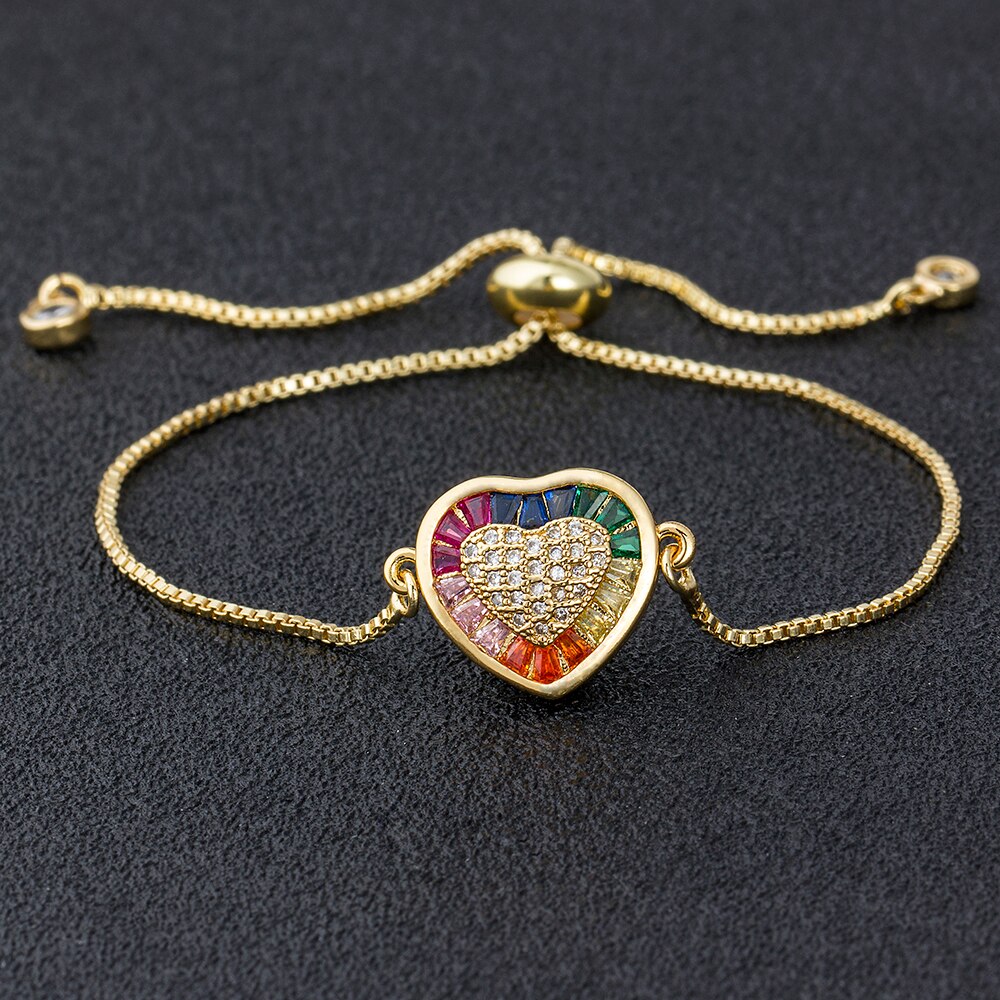 Romantico a Forma di Cuore Braccialetto di Rame CZ Regolabile Bracciali A Catena per Le Donne Ragazze migliore Cerimonia Nuziale Del Partito Di Compleanno del Regalo Dei Monili