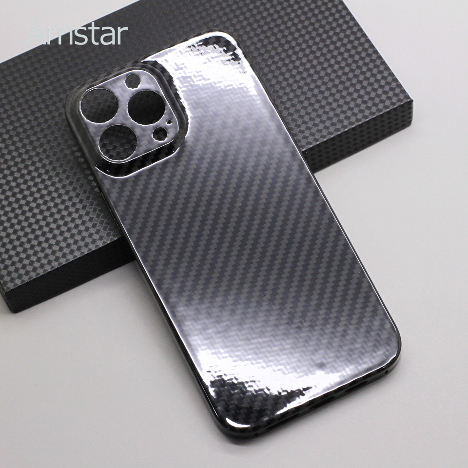 Amstar Glossy Black Carbon Telefoon Case Voor Iphone 13 Pro Max Luxe Business -Proof Aramid Fiber Iphone 13 Pro Cover