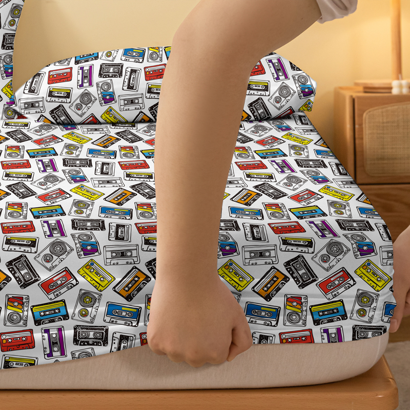 1 set of magnetic tape patterned frosted bed sheets, bedroom printed bed cover, bedding (excluding pillowcases)