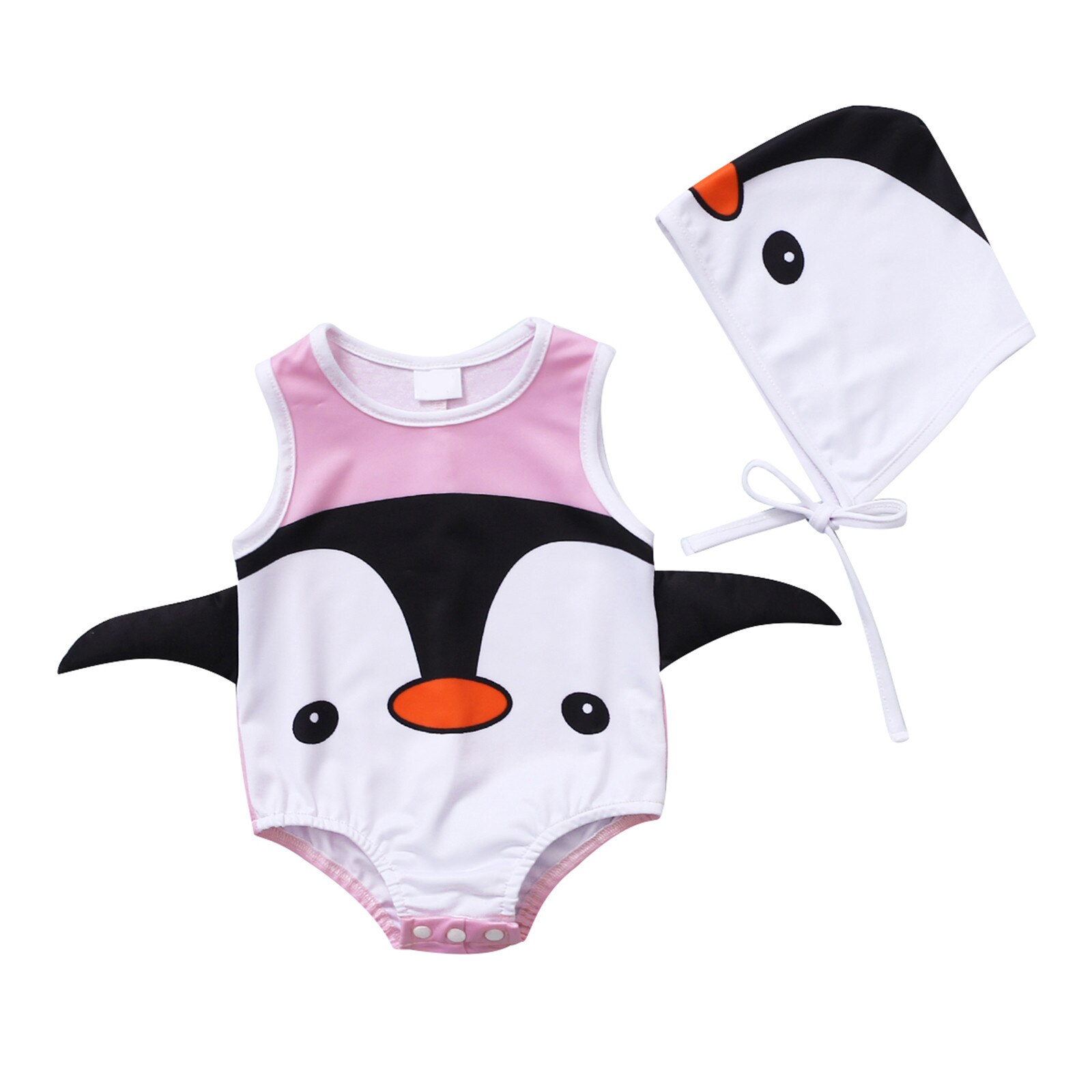 Summer Swimsuit Toddler Baby Boys Girls Clothes One Piece Cartoon Penguin Printed Swimsuit Swimwear Hat Children's Clothing