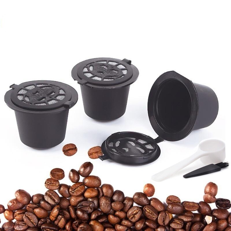 3 stks/pak Hervulbare Herbruikbare Nespresso Capsule Met 1 PC Plastic Lepel Filter Pod met Borstel 20 ML Filters ik cafilas