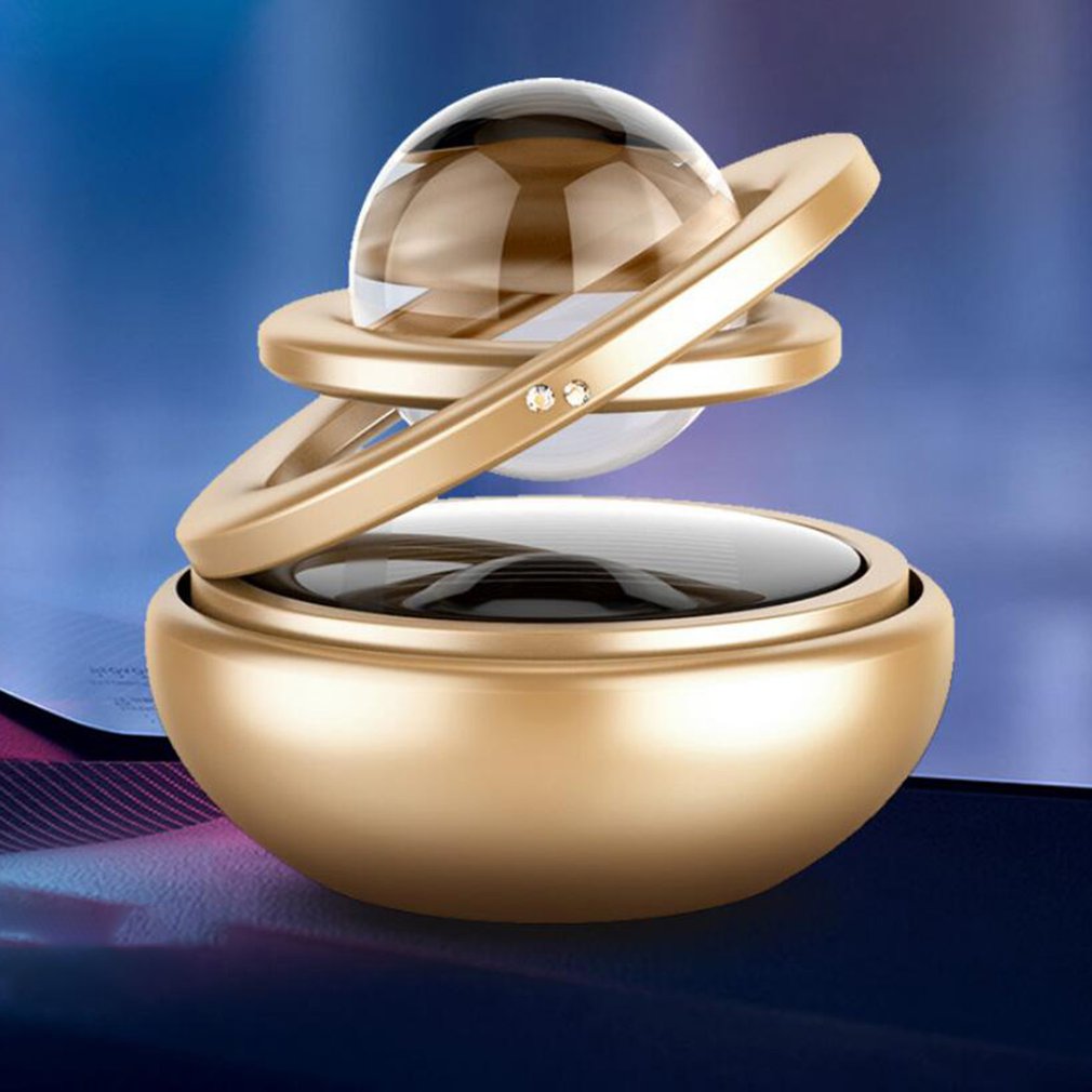 Esfera de cristal colgante giratoria para coche, fragancia de doble anillo de estrella Solar, esférico de cristal para limpiar el aire, exquisita y fragancia: Gold