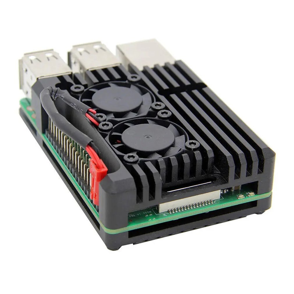 For Raspberry Pi 3 Aluminum Case with Dual Cooling Fan Metal Shell Black Enclosure for RPI Raspberry Pi B/3B+