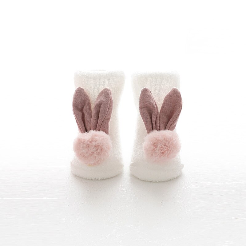 Chaussettes antidérapantes pour bébé fille, mignonnes, à semelle en caoutchouc, avec nœud d'oreille de lapin, princesse, d'anniversaire pour -né