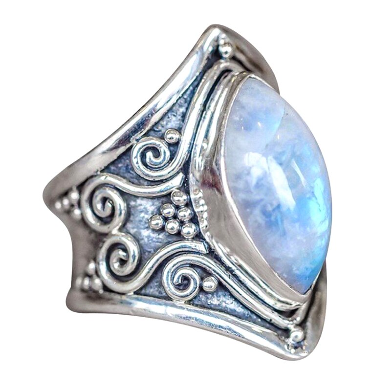 Anel tibetano grande cristal de cura, vintage boho antigo indiano pedra da lua, joia fina meninas presentes para mulheres