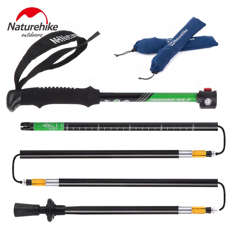 Naturehike hopfällbara alpenstockar i aluminium 5- sektioner vandringsstav eva handtag promenadkäppar justerbara vandringskäppar: Grön