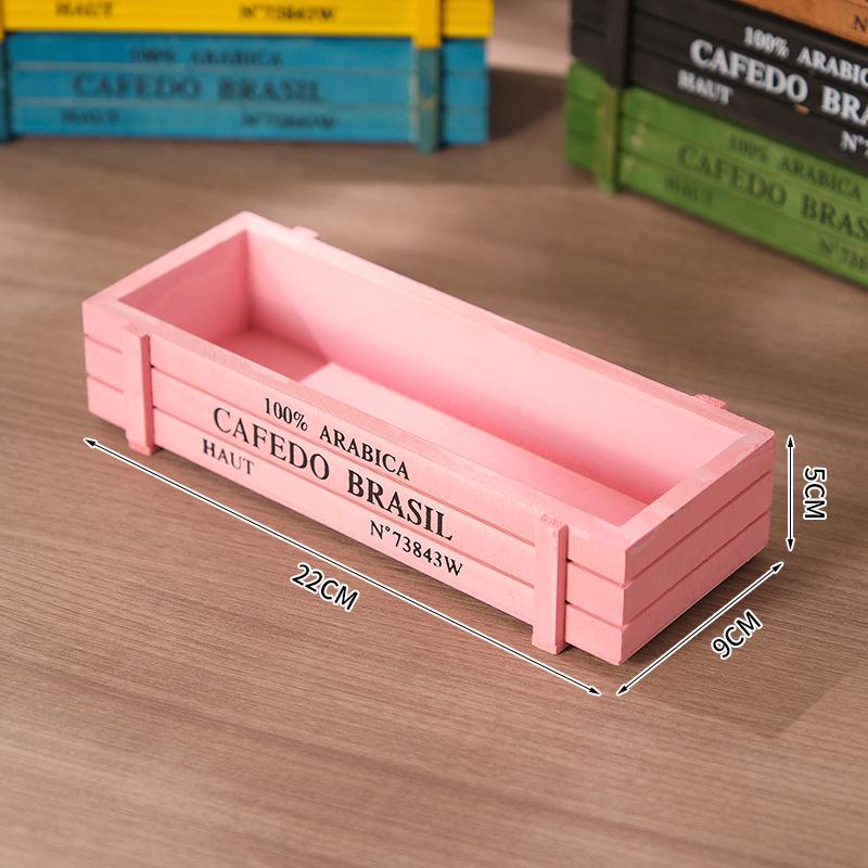Retro Garden Plant Pot Vintage Wooden Storage Box For Sundries Stationery Pen Box Succulents Flower Pots Balcony Home Decoration: Burgundy