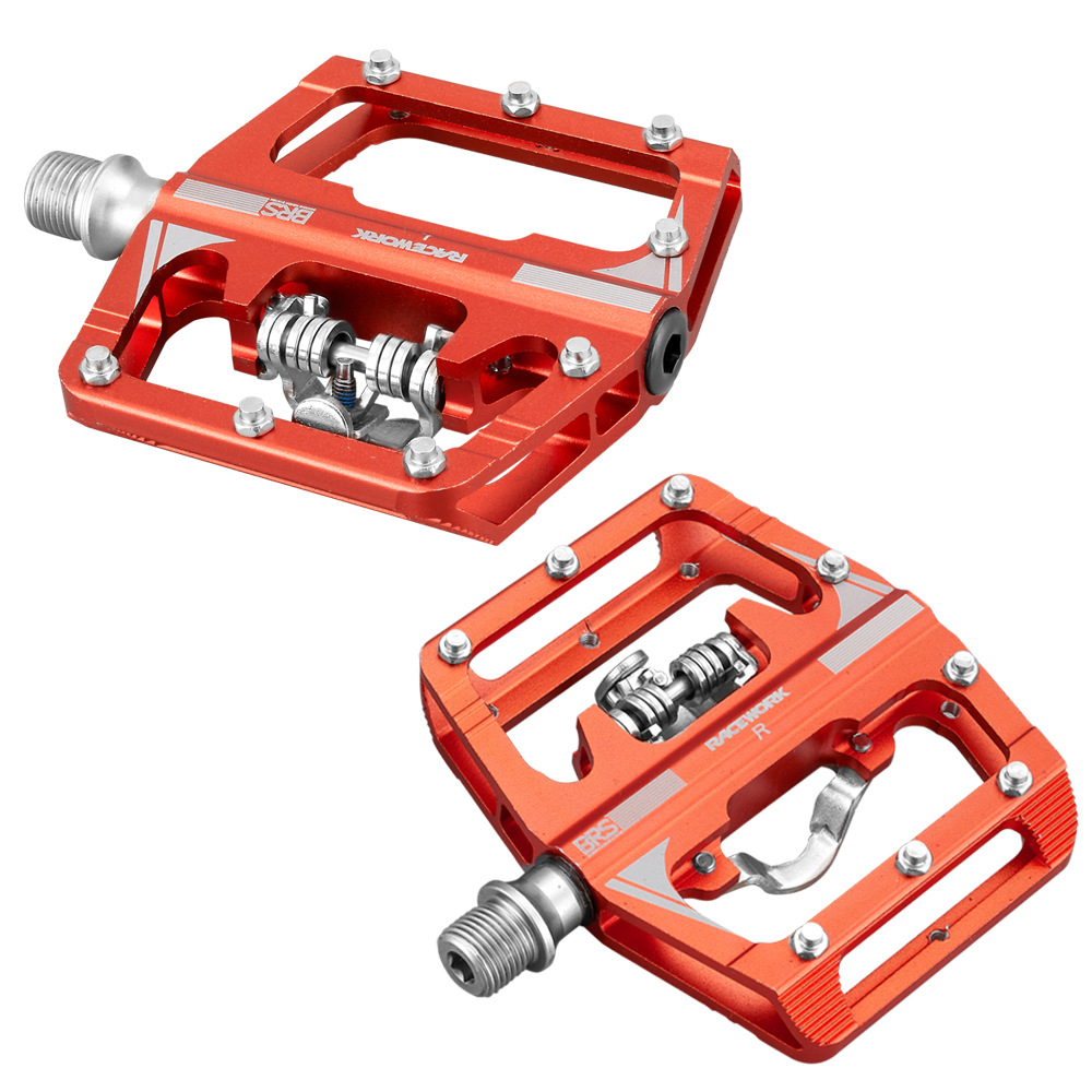 RACEWORK M215 pedały do ​​podnóżka rowerowego Mtb mieszane pedały klip podnóżek do roweru górskiego podwójna funkcja Spd aluminiowy podnóżek: Czerwony