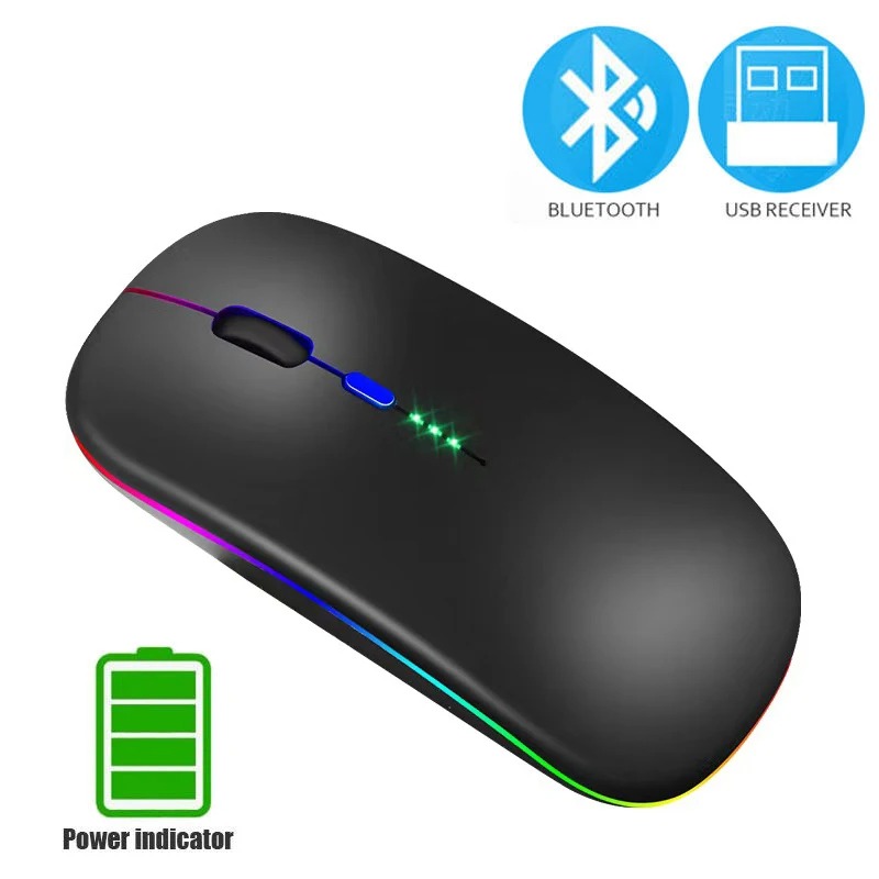 Bluetooth 5.1 Maus RGB 2,4G Drahtlose Maus Wiederaufladbare Maus Stille Maus USB Gaming Maus Mäuse 1600DPI für PC Laptop Tablet: DARKNESS