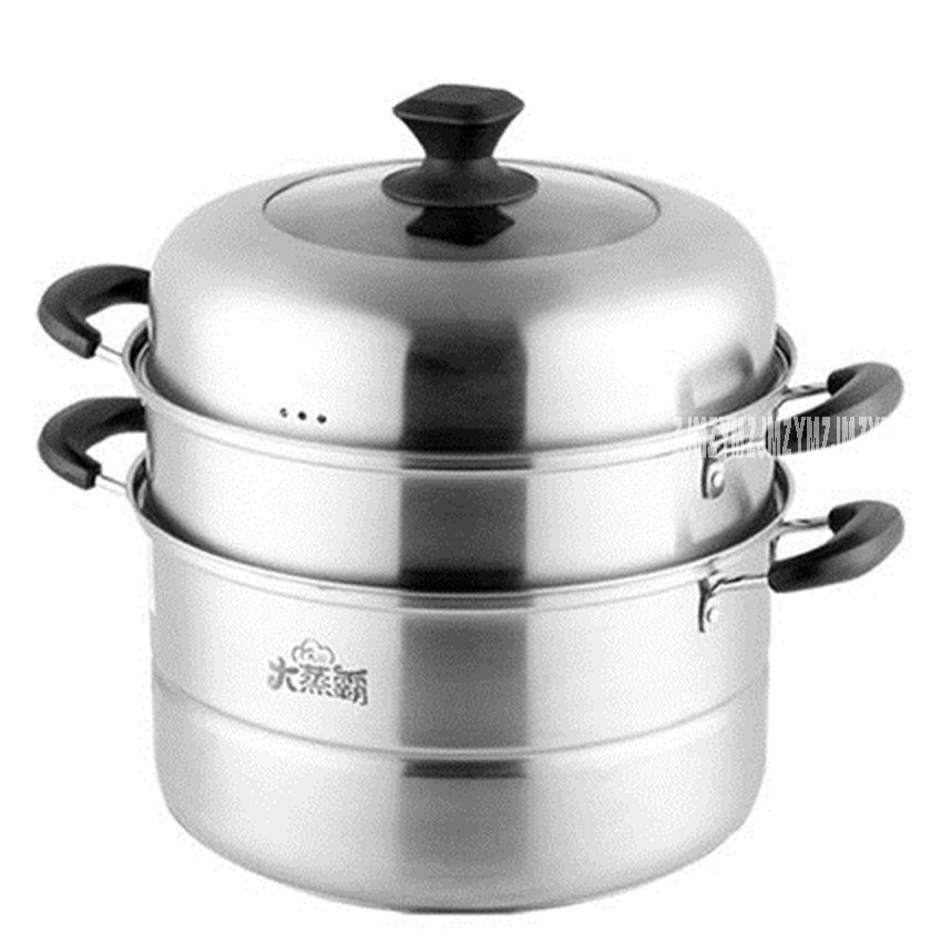 ZGH2801 stainless steel steamer pot diameter 28cm stew pot 3 layer cooking pot can be induction kicthen gas cooker visible cover