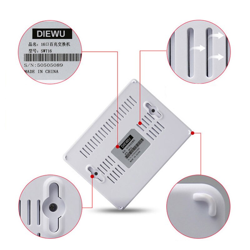 Mini 16 Ports 10/100Mbps Fast Ethernet LAN RJ45 Vlan Network Switch Switcher Extension HUB for Desktop PC