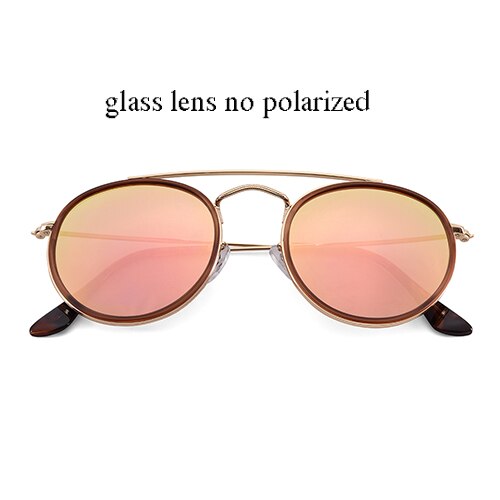 vintage round double bridge sunglasses men women 51mm glass mirror or plastic lens polarized brand style UV400: pink glass