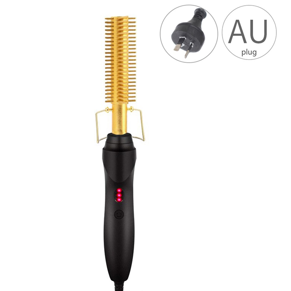 Heating Hair Straightener Wet Dry Hair Corrugation Curling Curler Flat Irons Straightening Brush Hair Straight Comb Styler: B-AU Plug