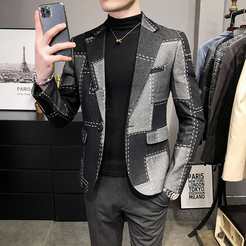 Luxury Denim Blazers Men Spring Autumn Washed Denim Casual Suit Jacket Male Korean Plaid Street Wear Slim Fit Mens Casual Blazer