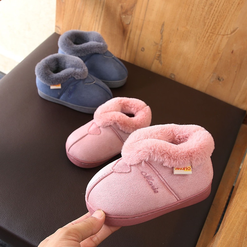 Flickor tofflor inomhus hem tofflor vinter barn bomullsskor mocka varma halkfria bomullstofflor barn pojkar varma skor