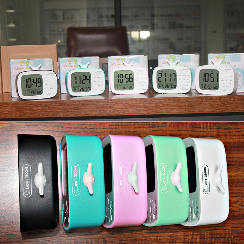 LED Digital Alarm Clock With Night Light Thermometer Calendar Alarm Clock Desk Display Smart Light-sensitive TV Shape Clocks