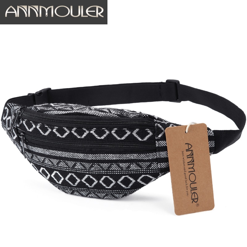 Annmouler Women Waist Bag Small Size Fanny Bag Pack Adjustable Phone Pouch Double Zipper Belt Bag Tribal Waist Pack Bag