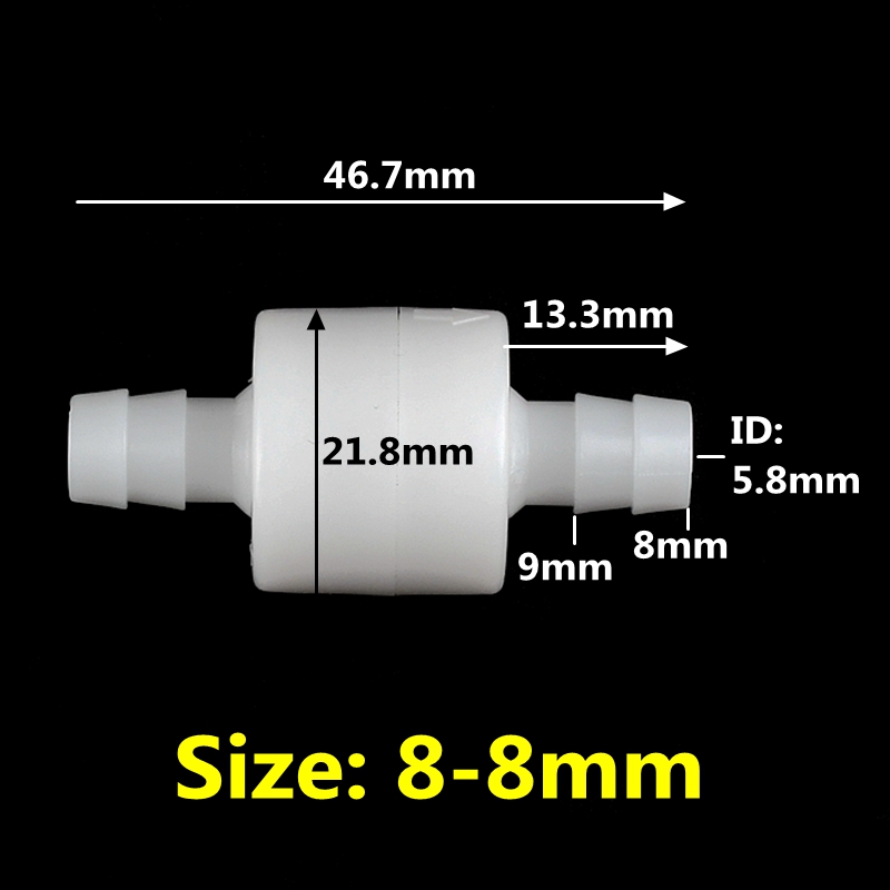 1Pcs 4/ 6/ 8/10/12mm Plastic One Way Inline Check Valve Gas Air Liquid Water Fluids Valve Aquarium Soft Pipe One-way Valve: 1pcs / 8mm