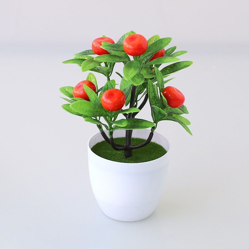 Kunstige planter bonsai appelsin granatæble frugt chili træ potte vindueskarm dekoration hjemme bord dekoration mini plast ornament: 15