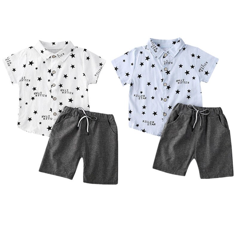 6M-3Y Toddler Infant Kid Boys Star Print Short Sleeve Tops T-Shirt Shorts Pants Gentleman Suit Baby Clothes Outfits 2Pcs Set