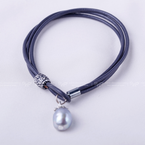 DMBFP124 9-10mm Natürliche Barocke Perle Armbinde Süßwasser Perle Leder Armbinde Produkt: blau