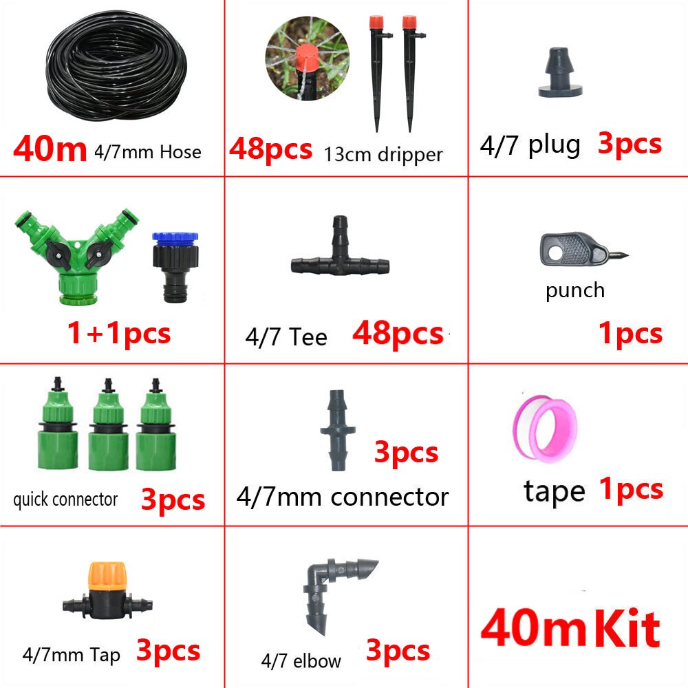 5-50M Automatic Garden Watering System DIY Timer Water Drip Irrigation System Plant Watering Kit Red Drippers Set: light green