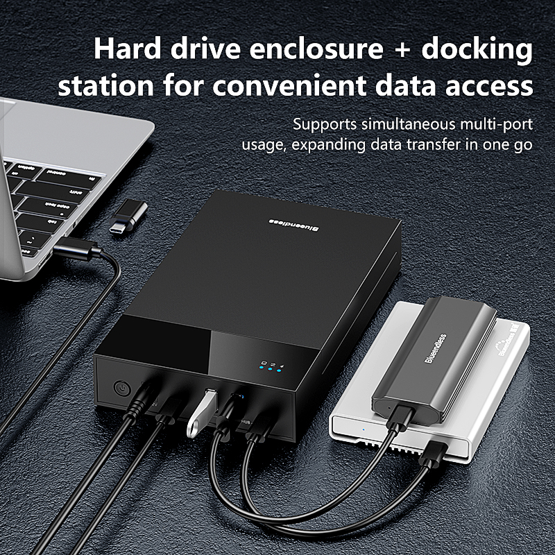 3.5/2.5 inch HDD Case with USB3.0 HUB USB 3.0 to SATA External Hard Drive Reader Support 20TB Hard Drive Enclosure for Laptop