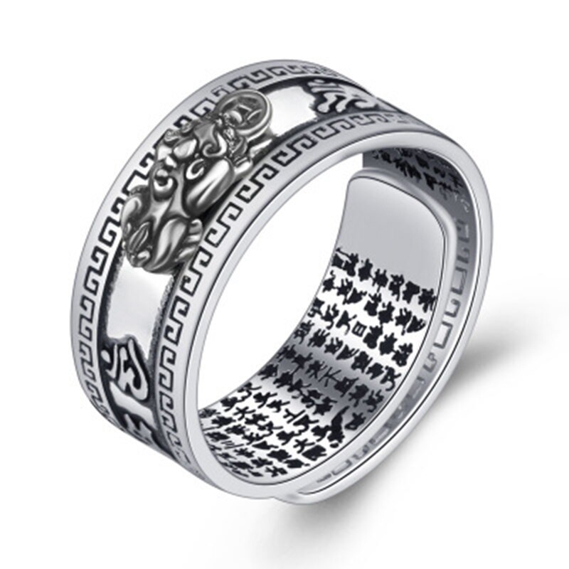 Unisex mænd pixiu charms ring armbånd kinesisk feng shui amulet rigdom og heldig åben justerbar ring perle armbånd: Ring d