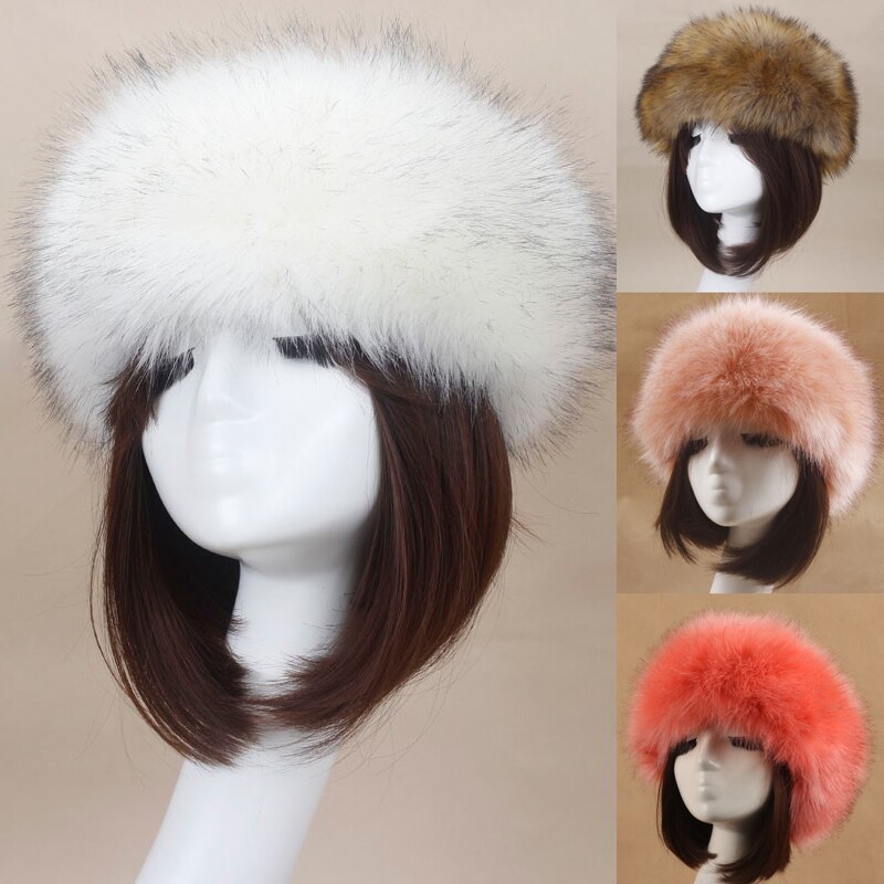 Winter Elastische Oorbeschermers Tulband Dikke Harige Haarband Fluffy Russische Faux Fur Vrouwen Bont Hoofdband Hoed Outdoor Earwarmer Ski Hoeden