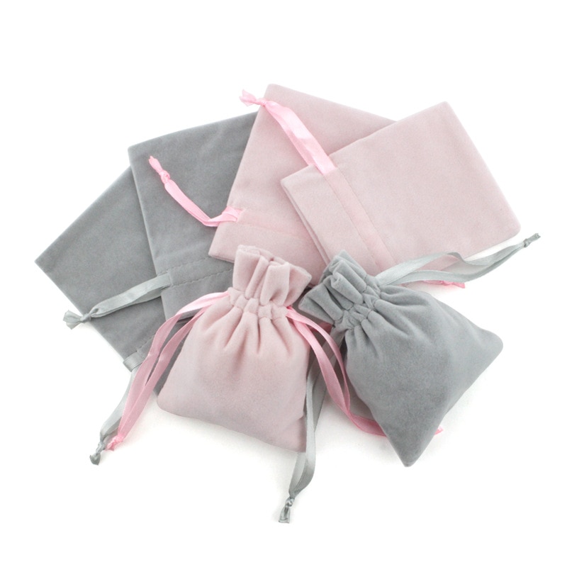 5pcs/lot Pink/Gray Color Velvet Drawstring Bags 10x8cm Wedding Partty Candy Bags Jewelry Storage Packaging Bags Supplier