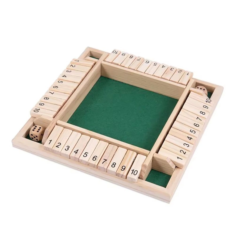 Shut The Box Craps Brettspiel mit Holzklappen für 4 Spieler, Pub-Bar-Partyzubehör, Familienunterhaltung für Kinder und Erwachsene