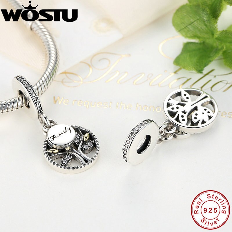 WOSTU Echt 925 Sterling Silber Familie Baum Baumeln Charme Perlen Fit Original Armband Authentische Luxus DIY Schmuck