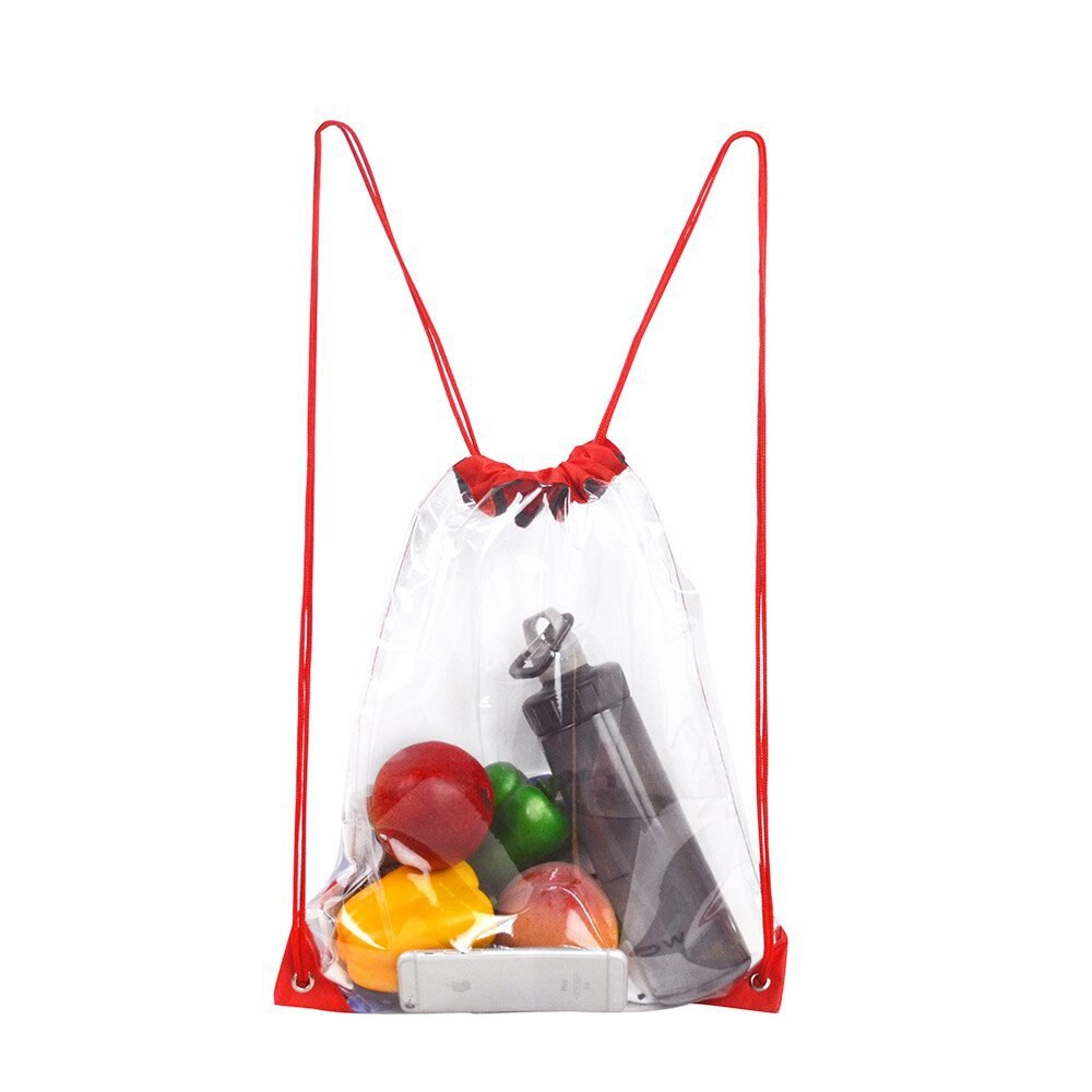 Transparent Kordelzug Rucksack Obst lagerung Tote Sporttasche Sport Pack 45x34cm Unisex Große Kapazität Leichte Strand Rucksack: red