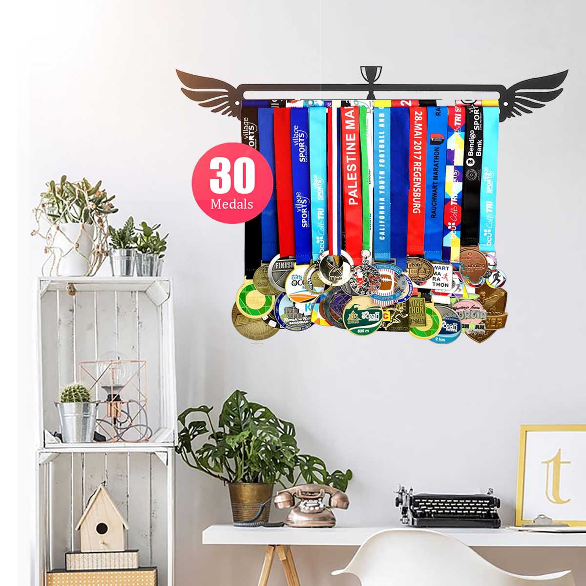 30+ Medals Medal Hanger Medal Holder Display Rack Running Swimming Gym Marathons Bike Sport Medal wings Decoration
