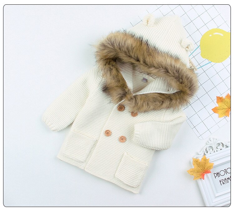 Peuter Jongens Meisjes Truien Jas Herfst Winter Lange Mouwen Gebreide Tops Double Breasted Trui Baby Hooded Jassen 0- 24M: WHITE / 12m