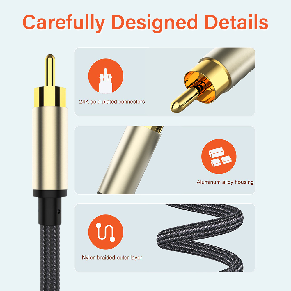 Gold Plated Digital Audio RCA Cable Premium Stereo RCA to RCA Coaxial SPDIF Cable Male Speaker Hifi Subwoofer Cable AV 0.5m 5m
