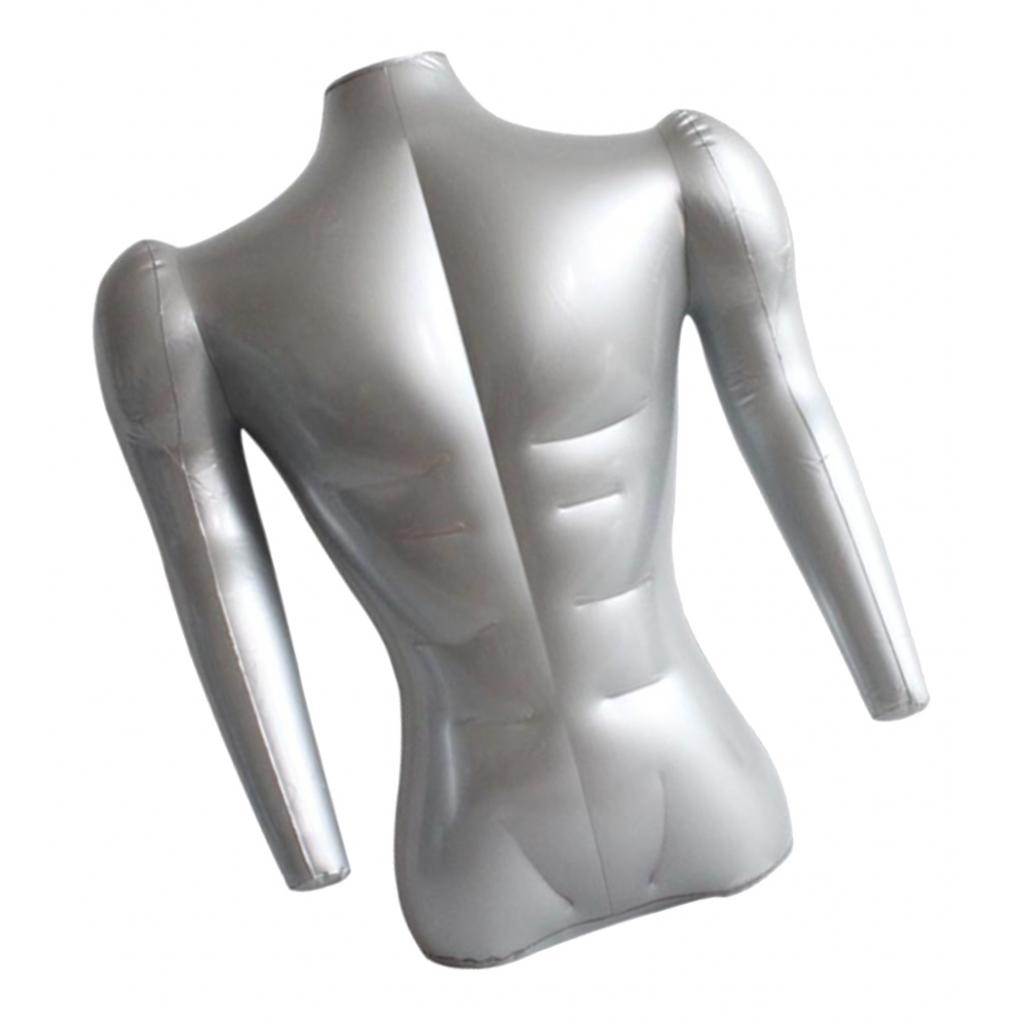 71cm Inflatable Adult Mannequin Male Bust T-shirt Tops Dummy Display Holder Silver