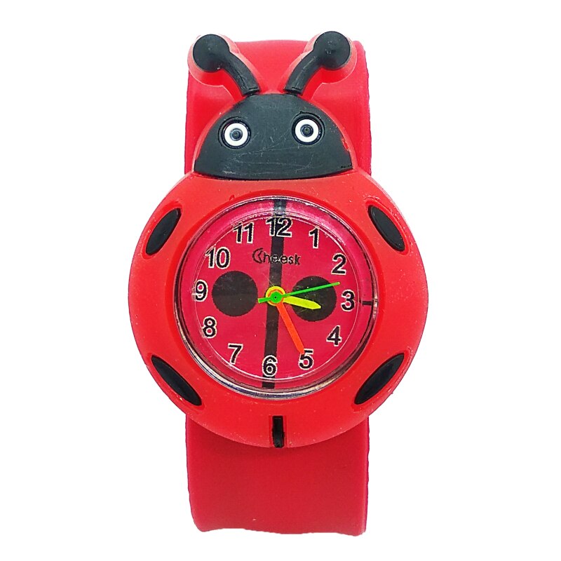 Good Cartoon Bee Ladybug Slap Watch Children Sports Quartz Wristwatch Baby Girl Students Clock Kids Watches Relogio: Red