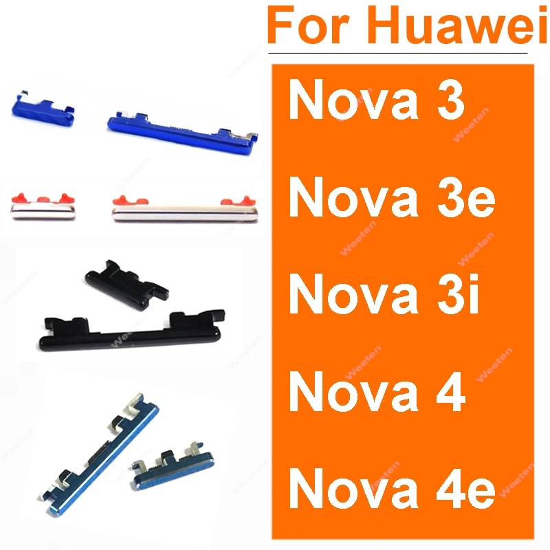 Botones de volumen de encendido y apagado lateral para Huawei Nova 3, 4, 3i, 3e, 4e, subir y bajar volumen, Nova 3, 4, teclas laterales de alimentación, piezas de repuesto