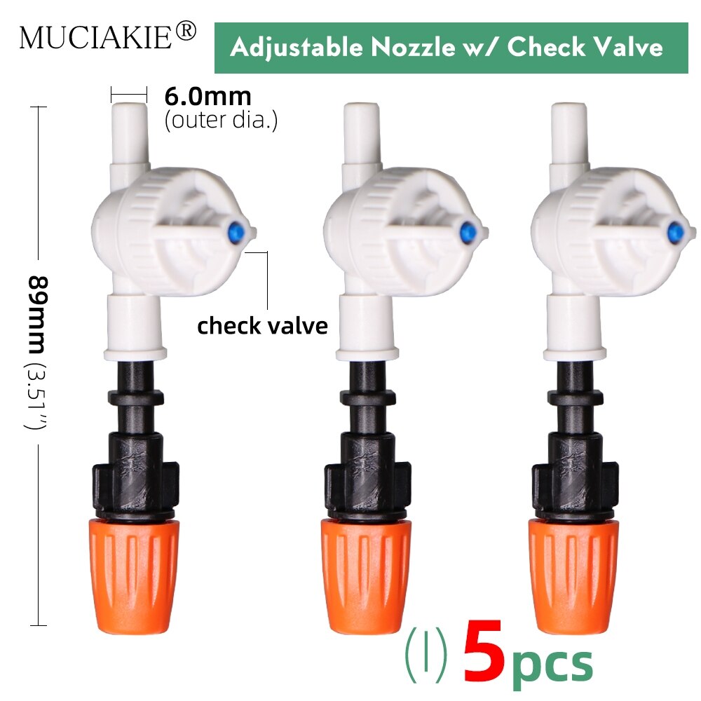 Orange Adjustable Garden Micro Drip Irrigation Misting Nozzles Sprinklers with w/ 1/4'' 3/8'' Hose Barbed Tee Threaded Connector: Ix5pcs